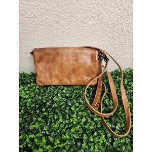 Bed Stu Leather Cadence Wallet Wristlet Crossbody Bag Tan Rustic MSRP $175